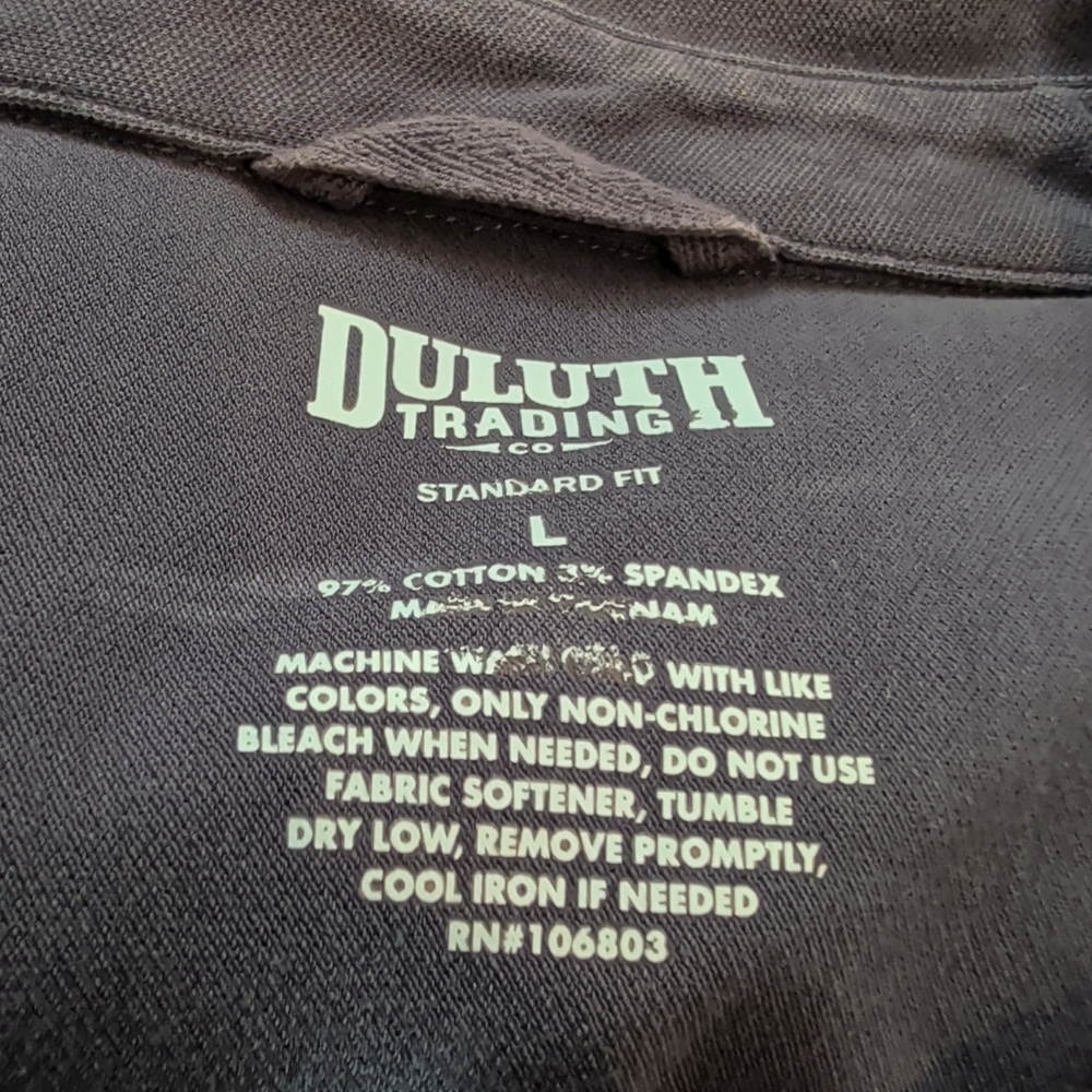 Duluth Mens Size L Blue Polo Work Shirt Extra Room Under Arms Long Sleeve 3 Butt - Picture 3 of 4
